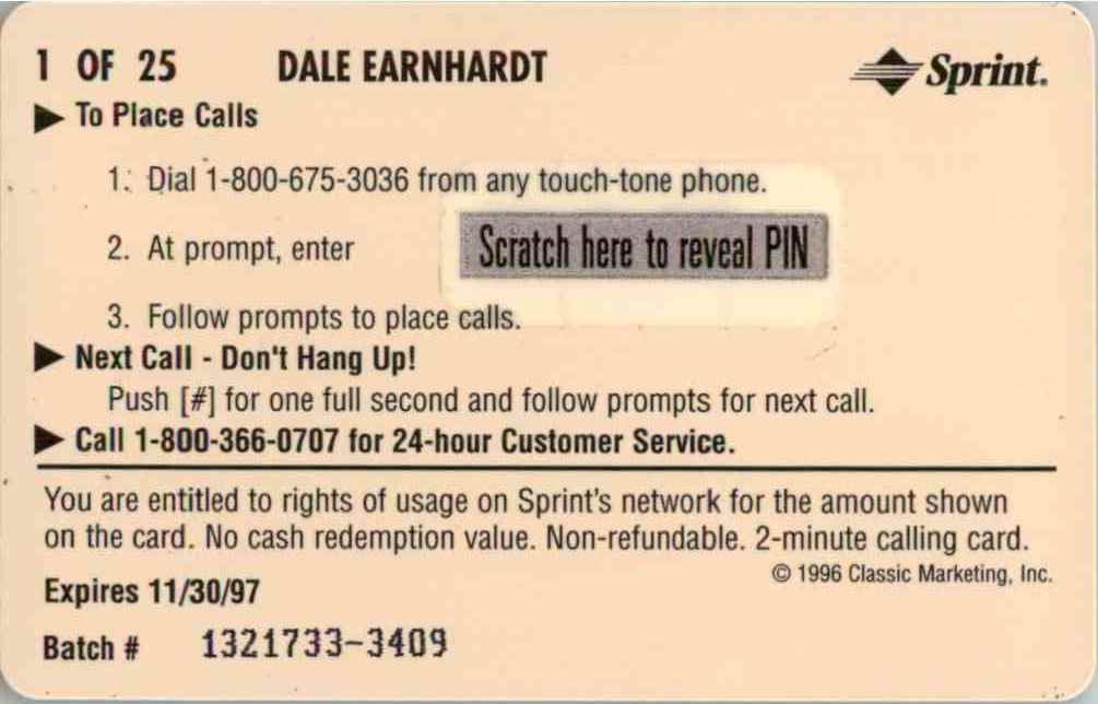 1997 Assets Racing Dale Earnhardt #1 card back image