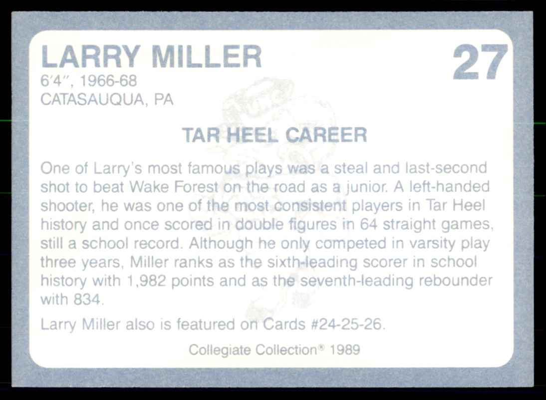 1989-90 Collegiate Collection North Carolina's Finest Larry Miller #27 card back image