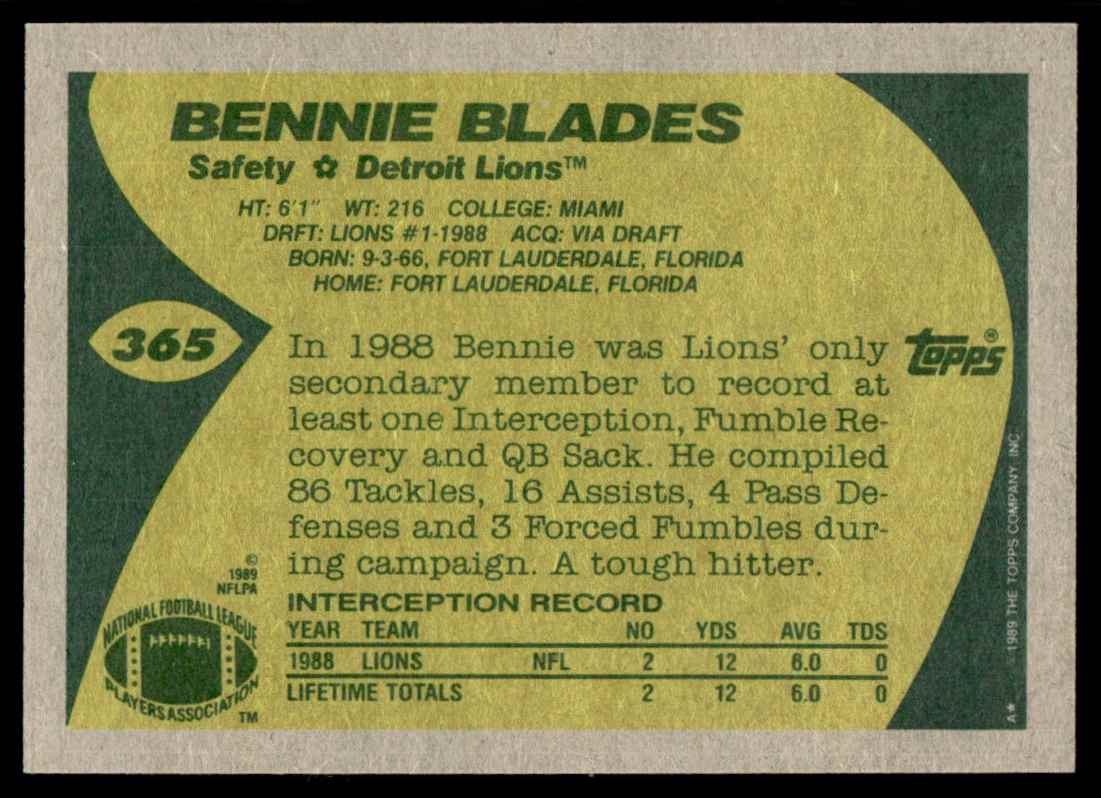 1989 Topps Bennie Blades #365 card back image