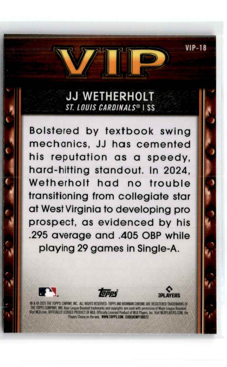 2025 Bowman Very Important Prospects JJ Wetherholt #VIP-18 card back image