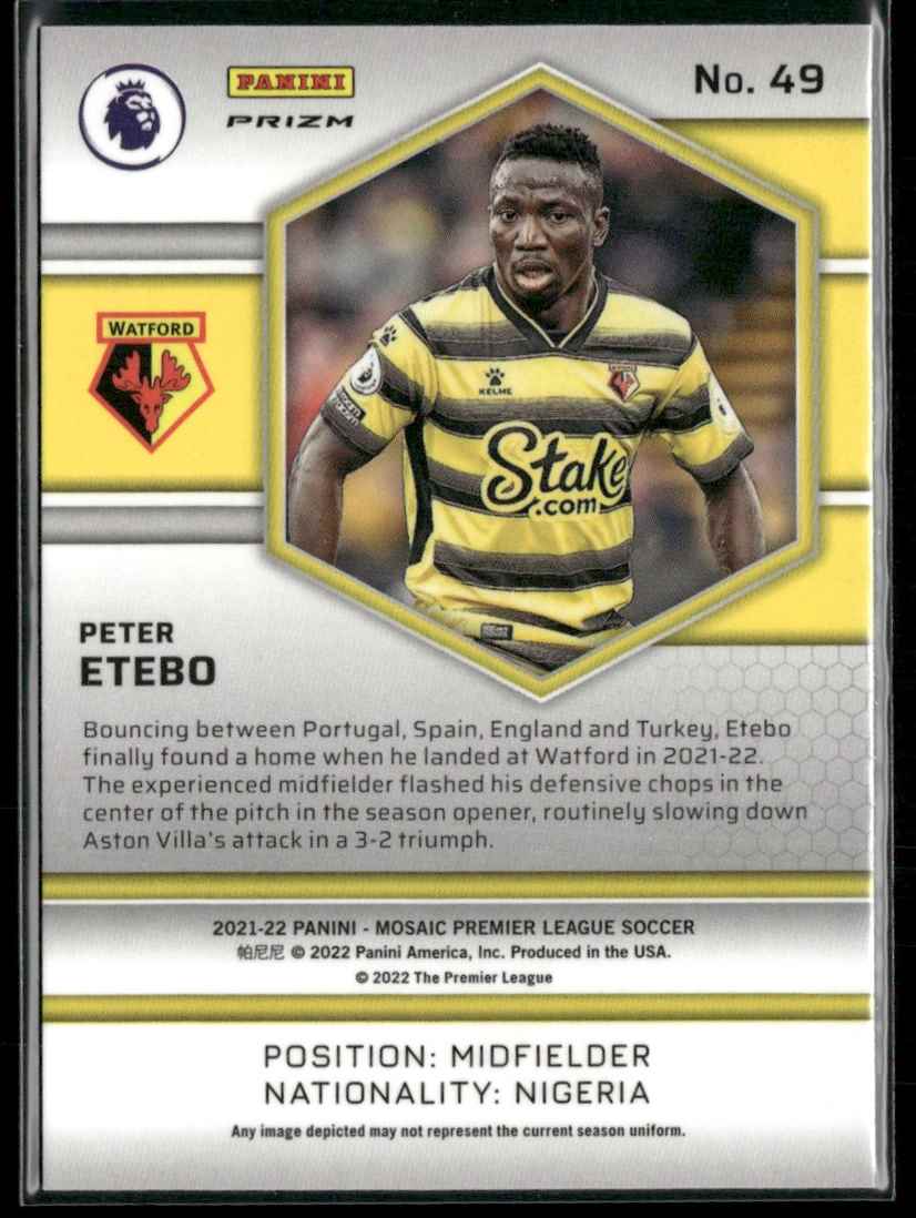 2021 Mosaic Premier League Silver Peter Etebo #49 card back image