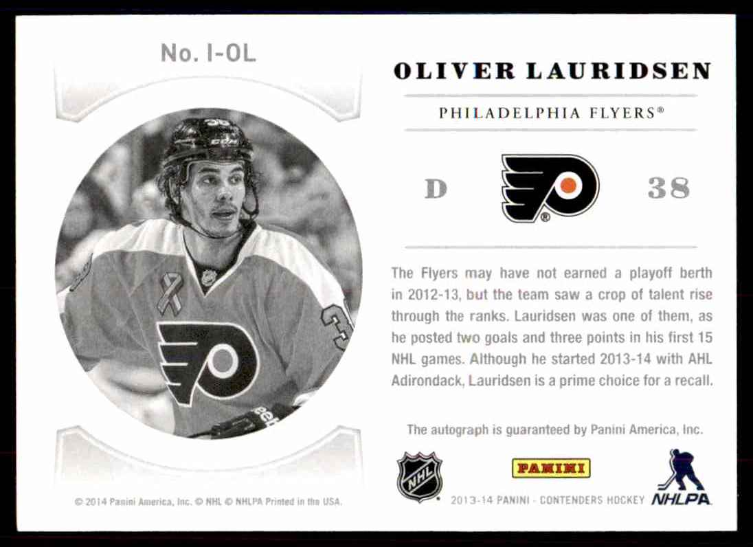 2013-14 Panini Contenders NHL Ink Olivier Lauridsen #I-OL card back image