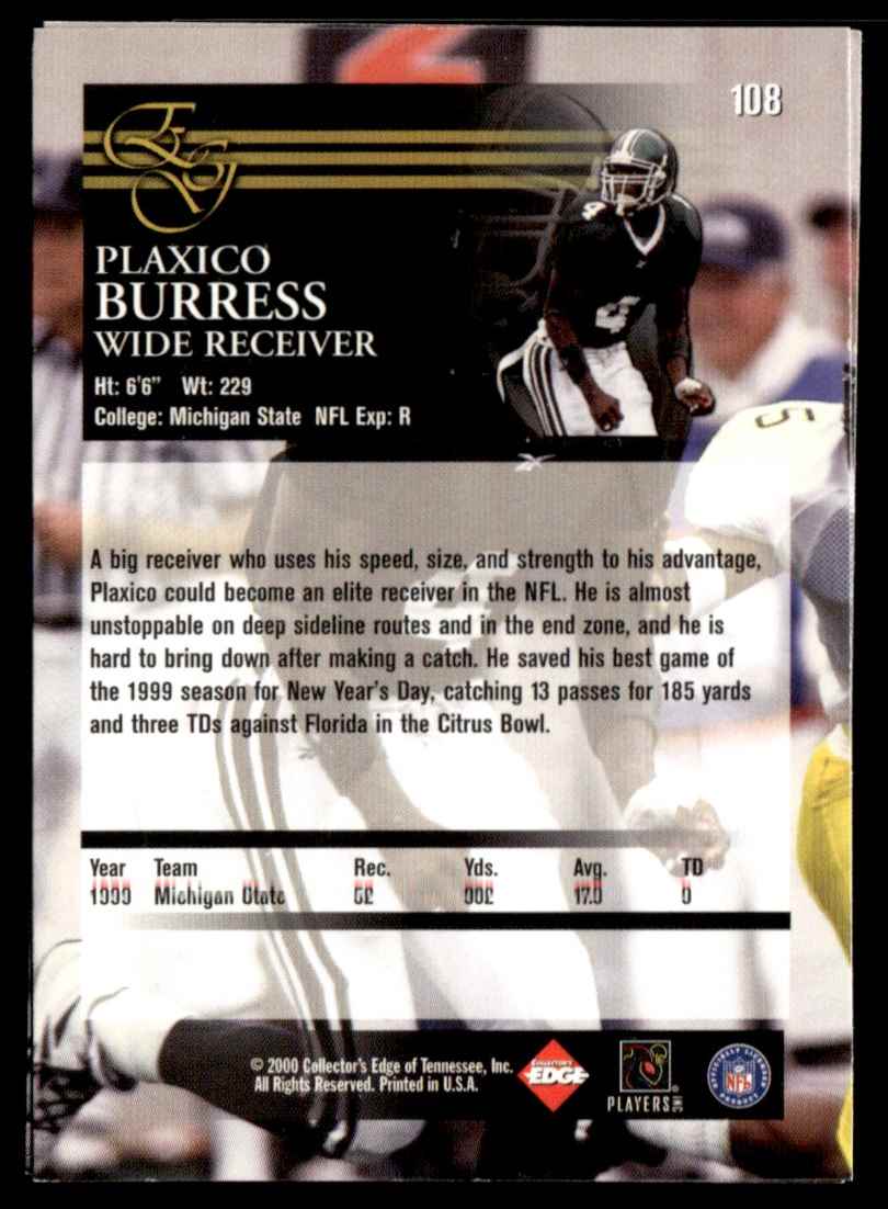 2000 Collectors Edge Plaxico Burress #108 card back image