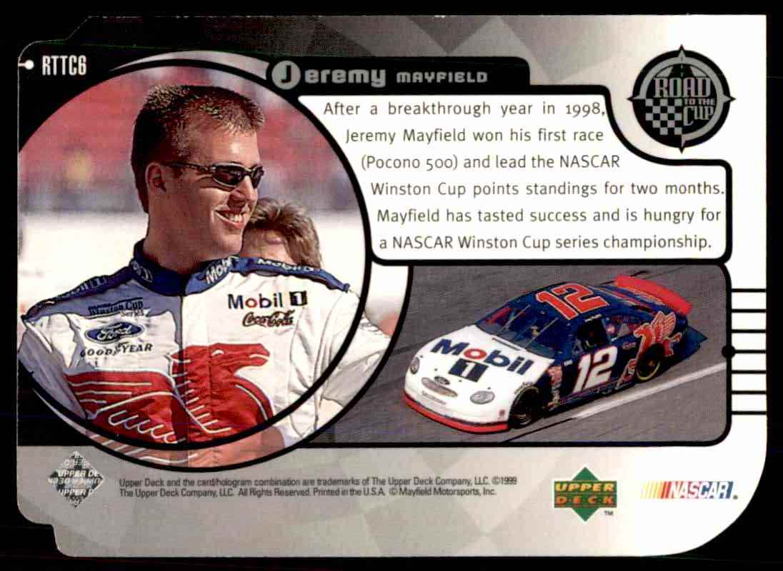 1999 Upper Deck Road To The Cup Road To The Cup Silver Level 2 Jeremy Mayfield #RTTC6 card back image