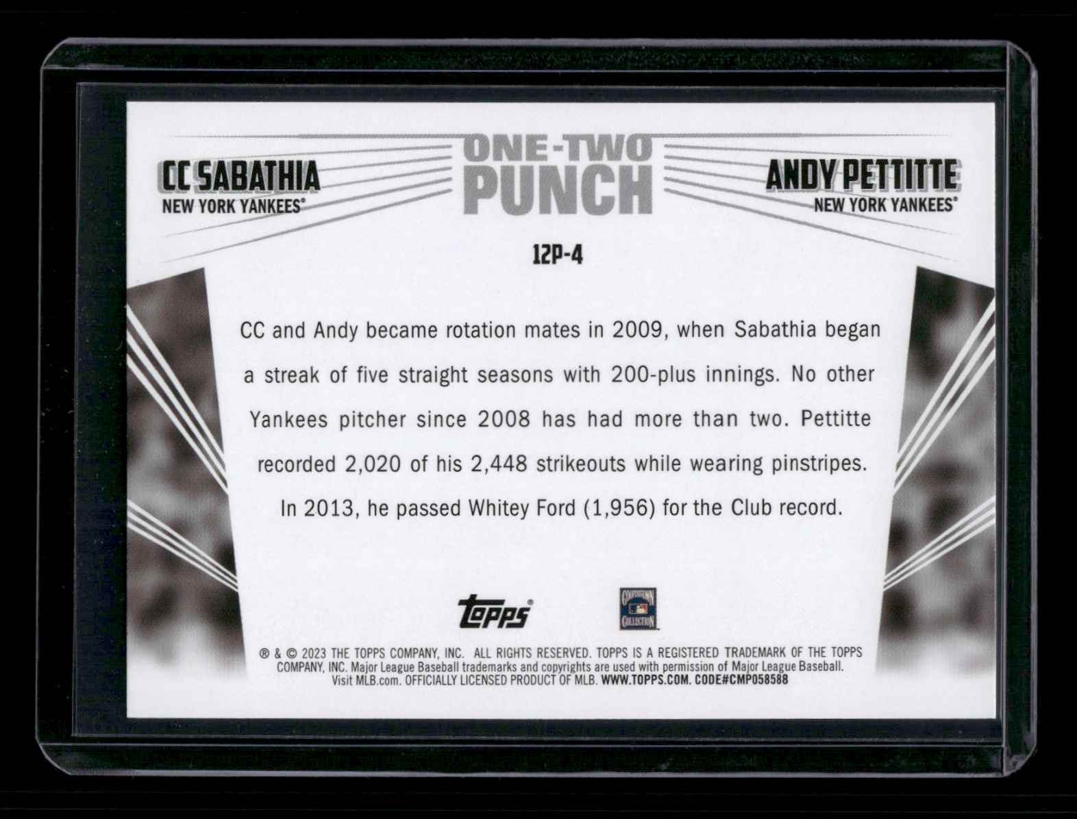 2023 Topps One-Two Punch CC Sabathia / Andy Pettitte #12P-4 card back image
