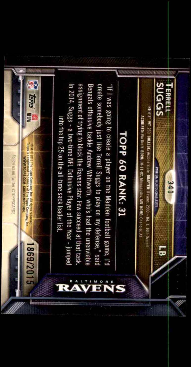 2015 Topps Terrell Suggs T60 #341 card back image