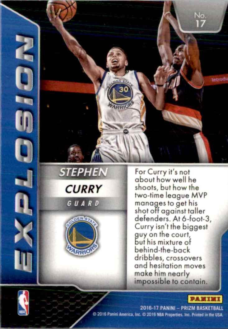 2016-17 Panini NBA Prizm Explosion Stephen Curry #17 card back image