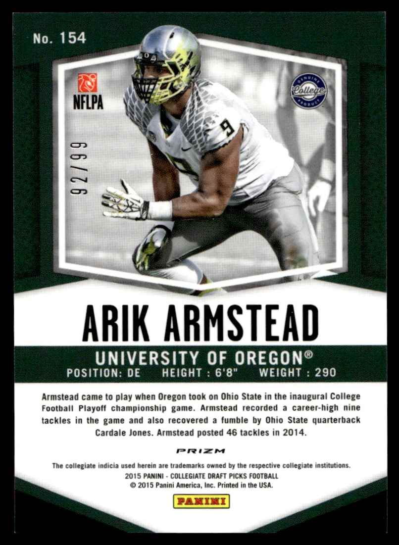 Panini Prizm Draft Picks Prizms Purple Arik Armstead RC/99 Oregon Ducks 2015 - Imagen 2 de 2