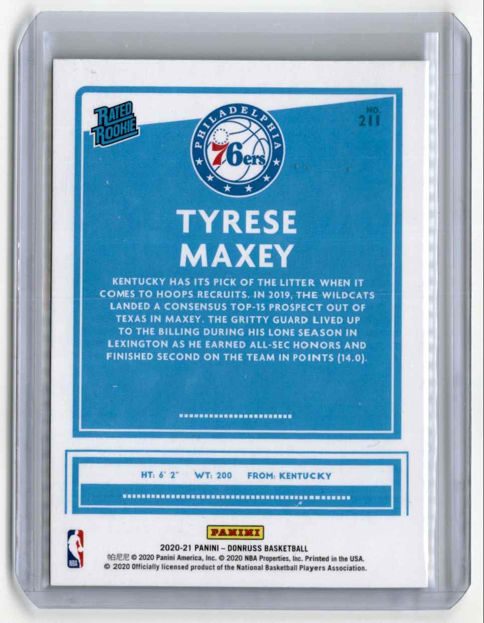 2020-21 Donruss Green Flood Tyrese Maxey #211 card back image