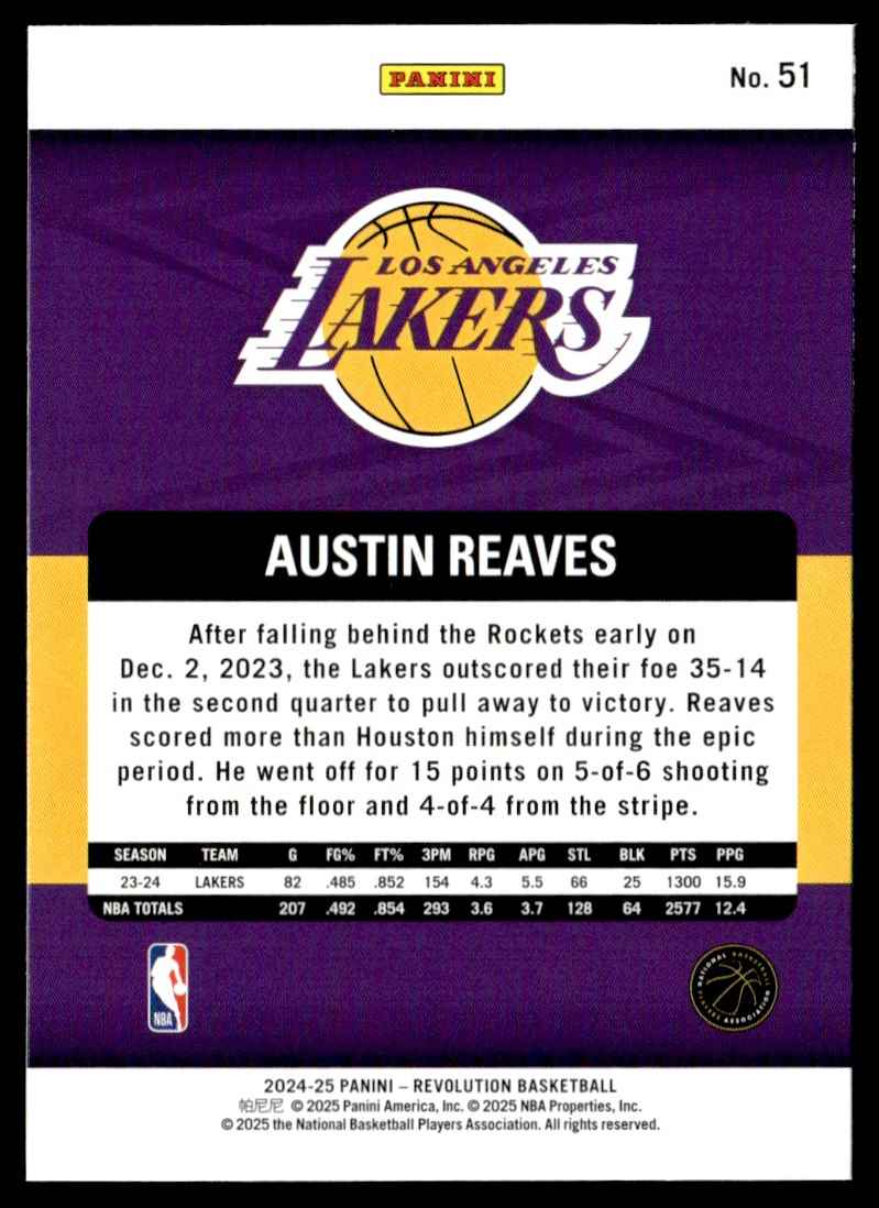 2024-25 Panini Revolution Austin Reaves #51 card back image