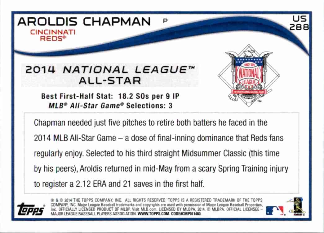 2014 Topps Update Aroldis Chapman ASG #US-288 card back image