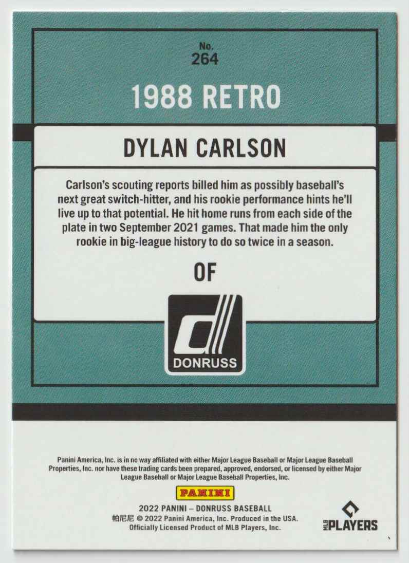 2022 Donruss 1988 Retro Dylan Carlson #264 card back image
