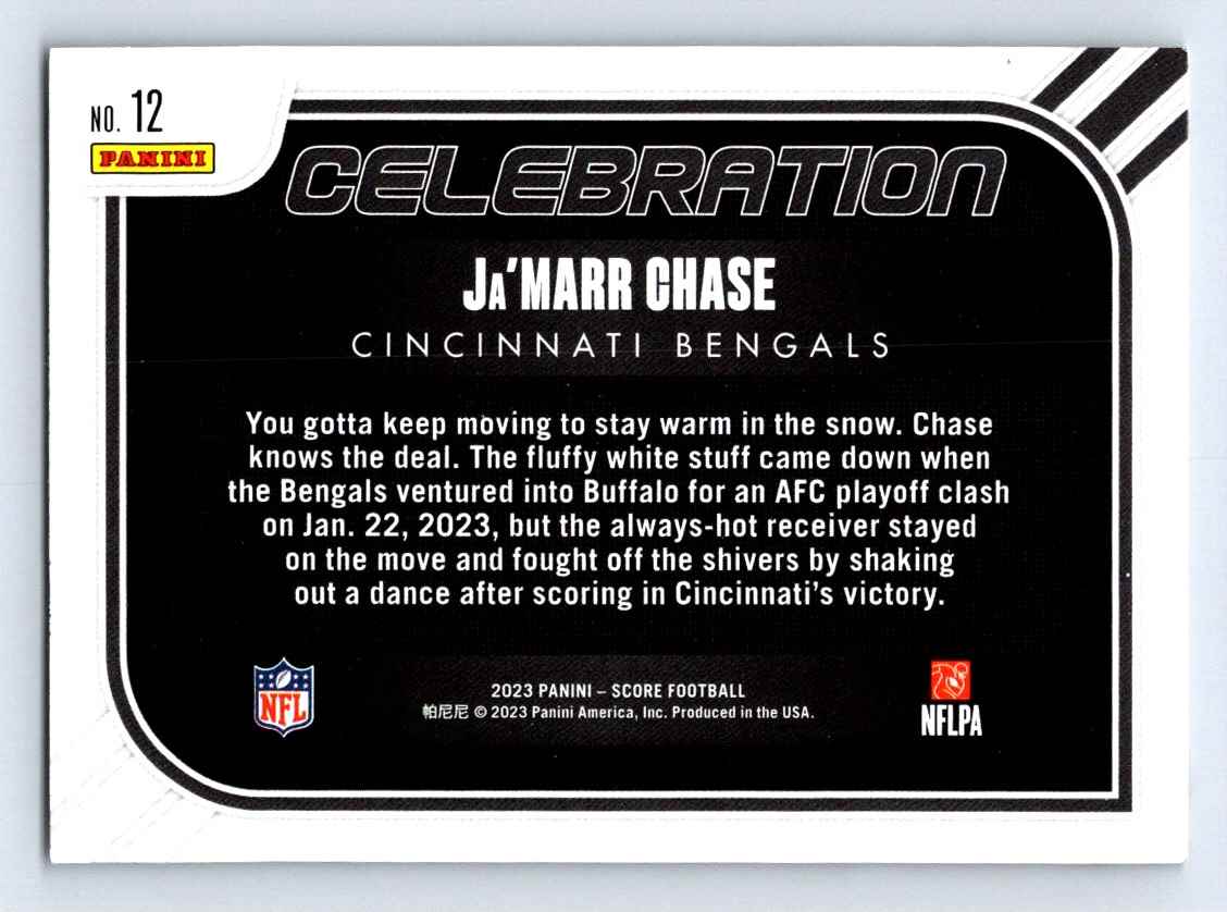 2023 Panini Score Celebration Ja'Marr Chase #12 card back image