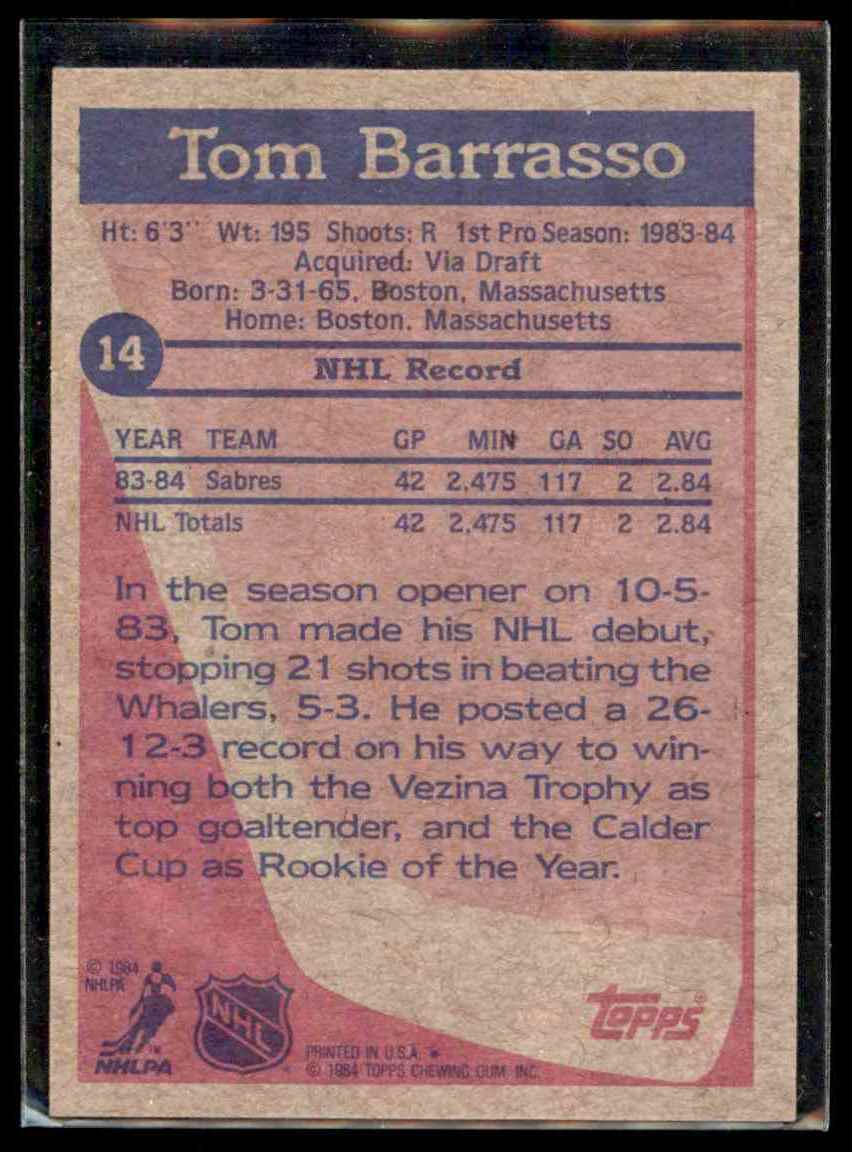 1984-85 Topps Tom Barrasso #14 card back image