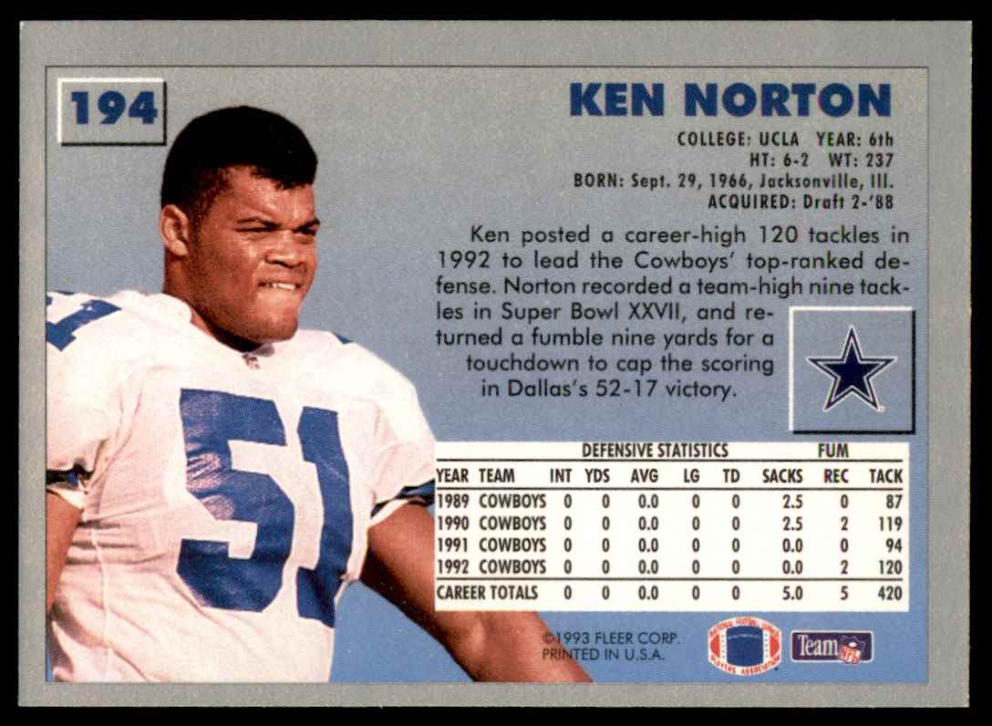 1993 Fleer Ken Norton #194 card back image