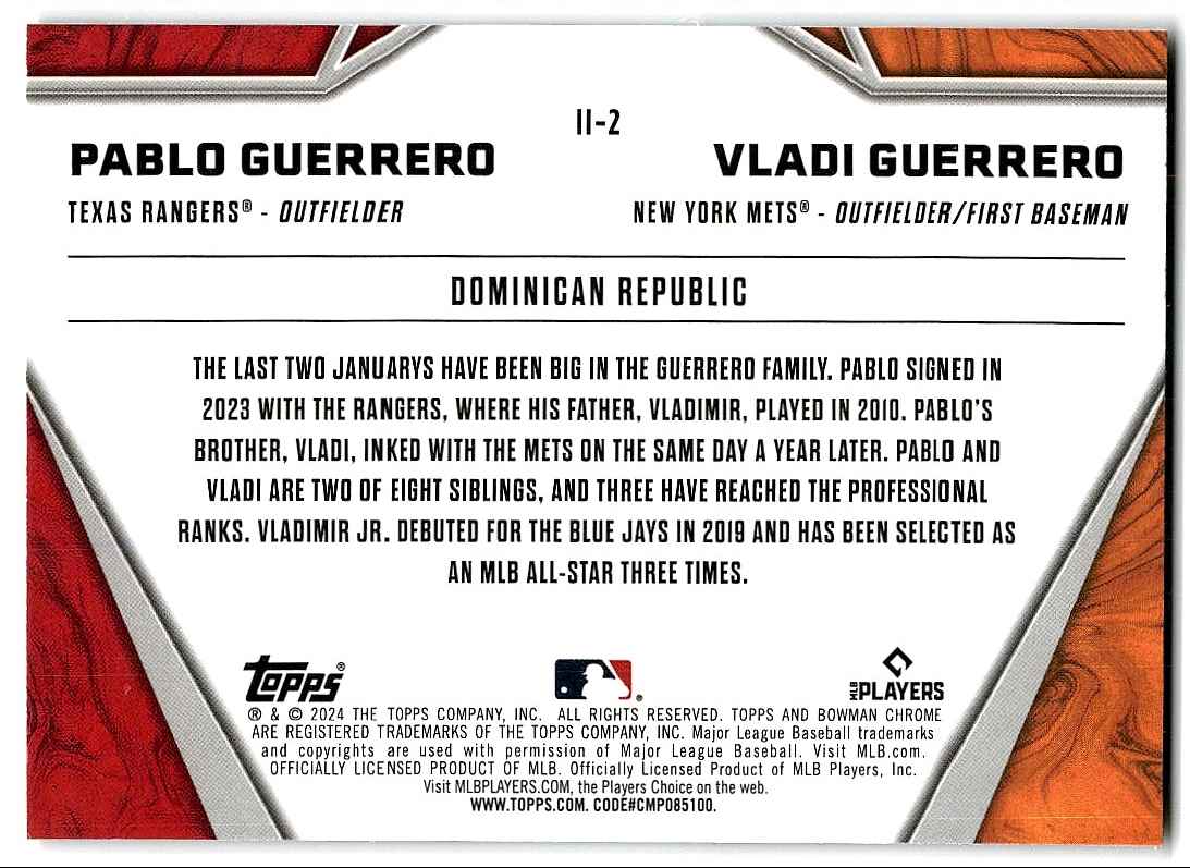 2024 Bowman Chrome International Impact Vladi Guerrero / Pablo Guerrero #II-2 card back image