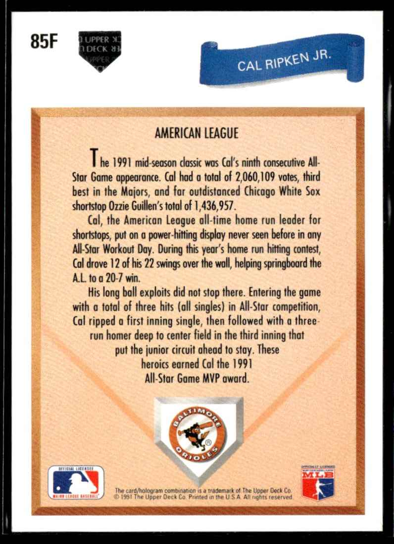 1991 Upper Deck Final Edition Cal Ripken Jr. #85F card back image