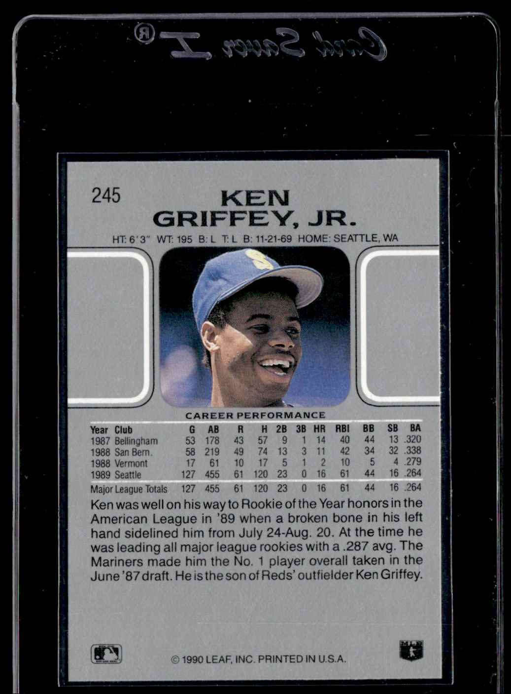 1990 Leaf _ Ken Griffey Jr. #245 card back image