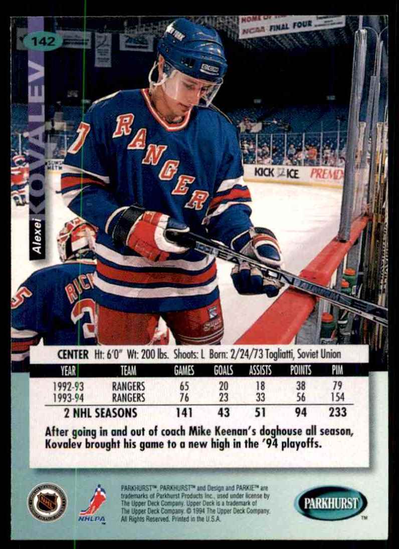 1994-95 Parkhurst Alexei Kovalev #142 card back image