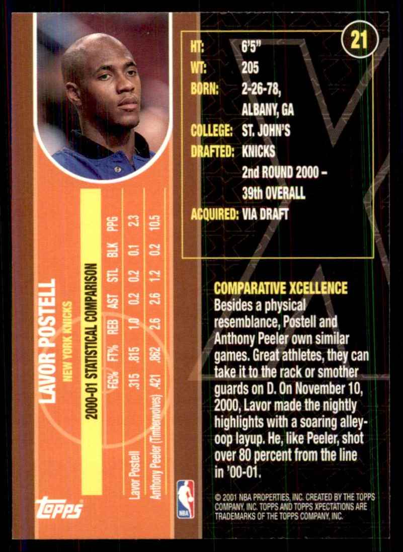 2001-02 Topps Xpectations Lavor Postell #21 card back image