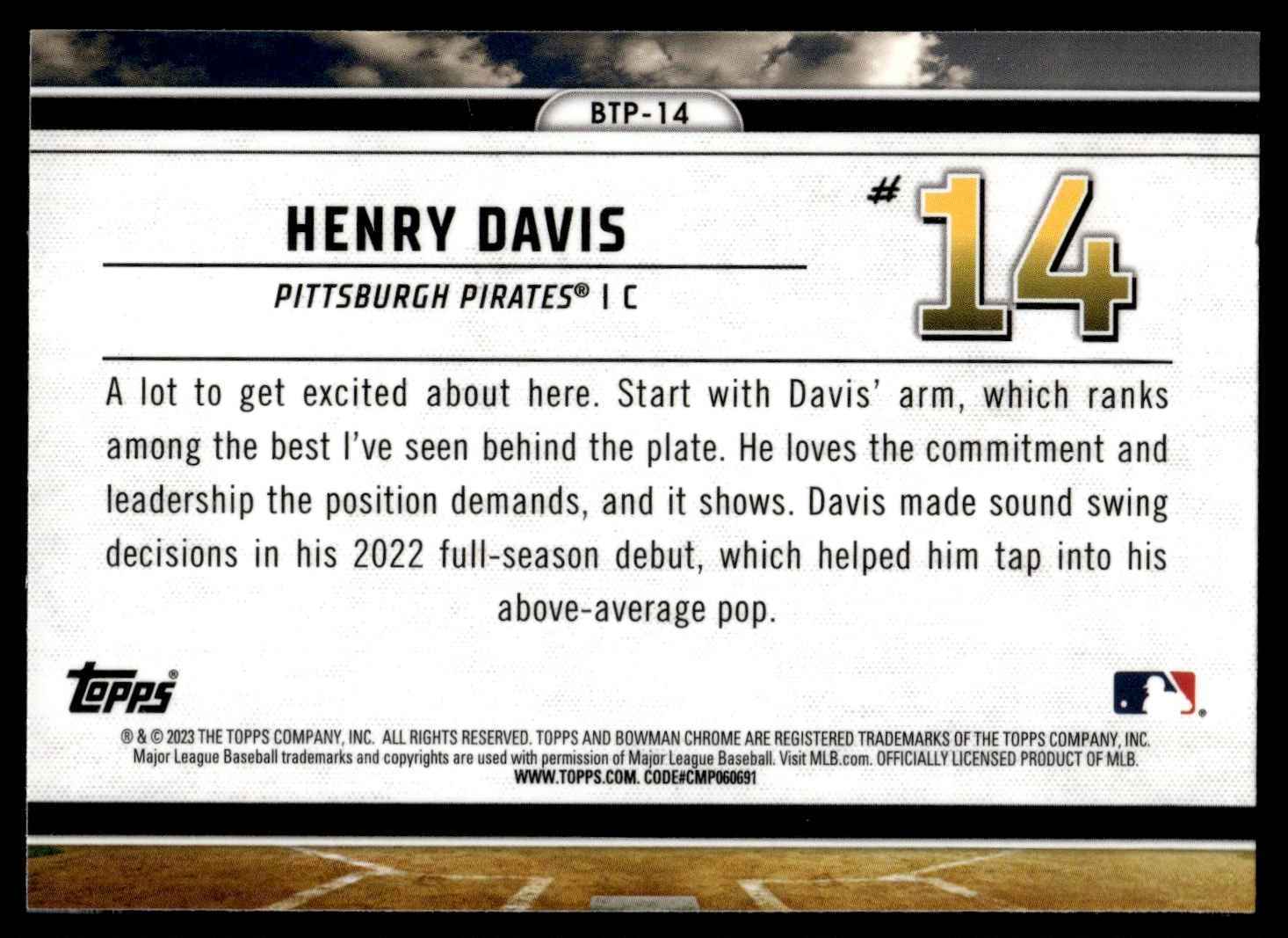 2023 Bowman Scouts’ Top 100 Henry Davis #BTP-14 card back image