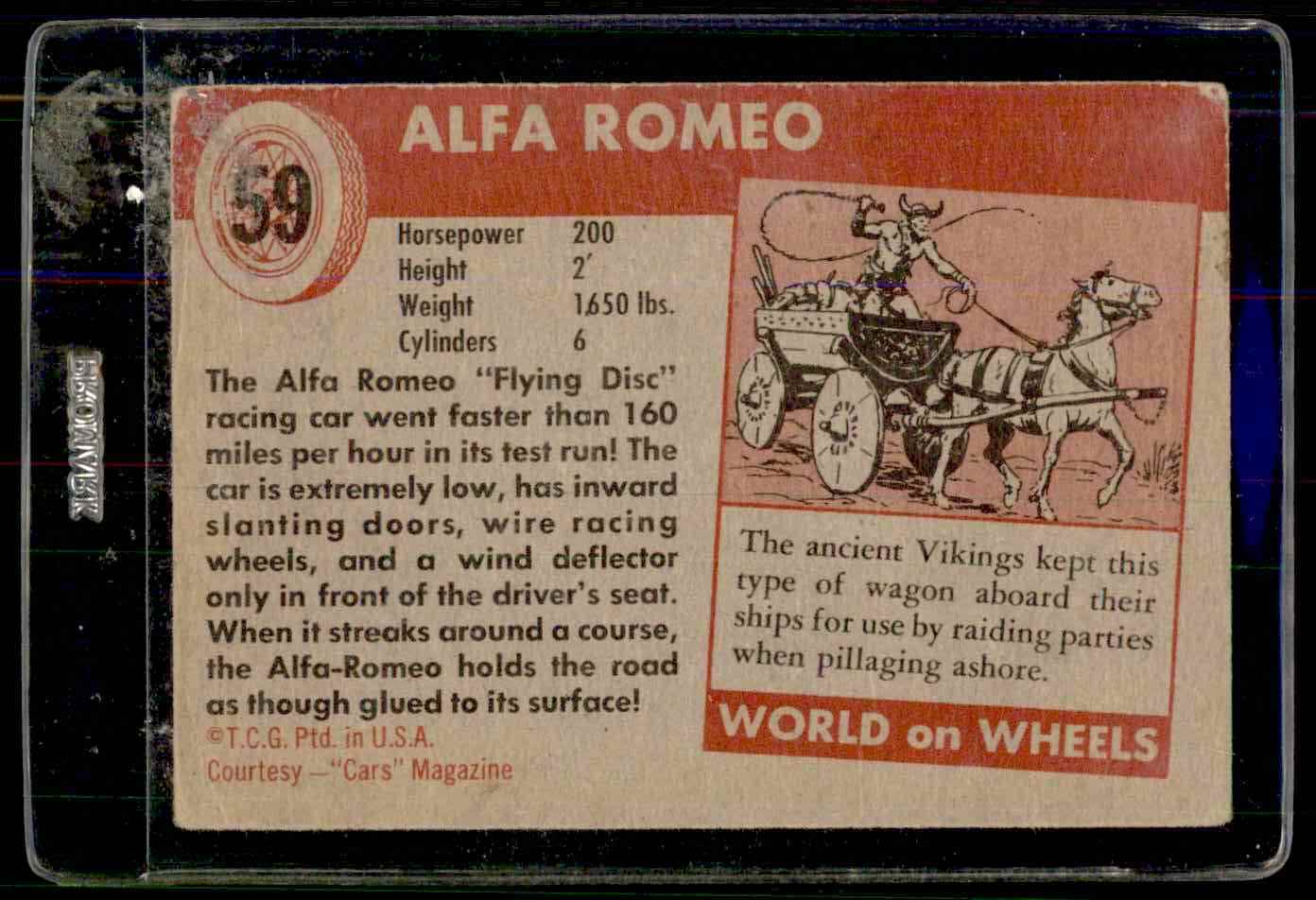 1954 Topps World On Wheels Alfa Romeo #59 card back image