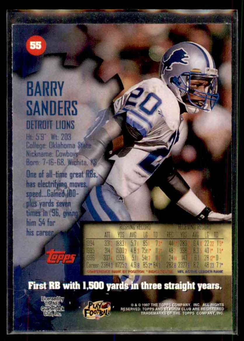1997 Stadium Club First Day Barry Sanders #55 card back image