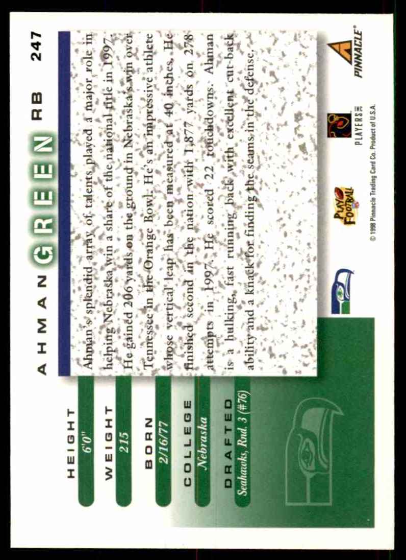 1998 Score Ahman Green #247 card back image