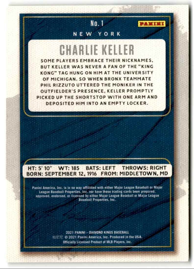 2021 Panini Diamond Kings Charlie Keller #1 card back image