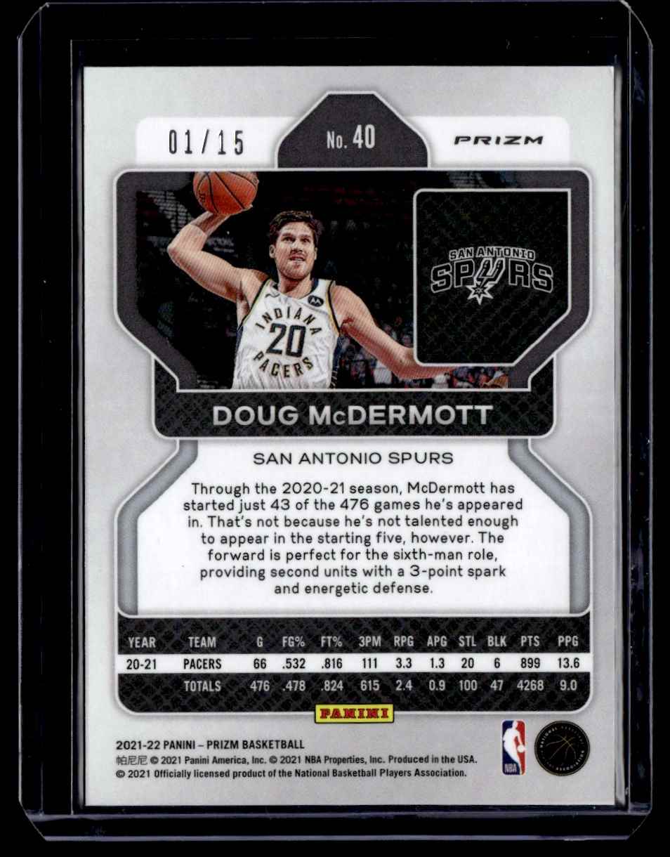 2021-22 Panini Prizm Choice Red Blue and Purple Doug McDermott #40 card back image