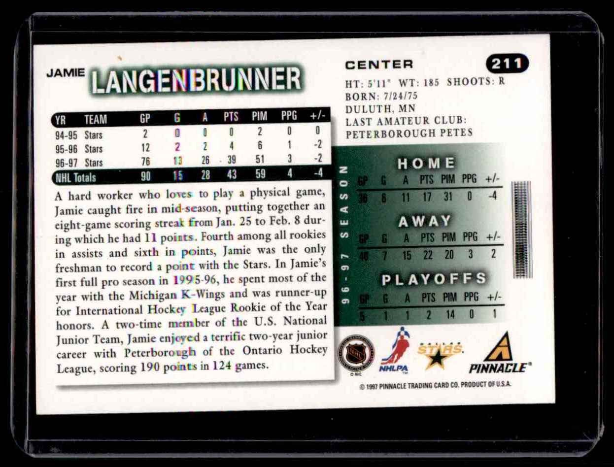 1997-98 Score Autographs Jamie Langenbrunner #211 card back image