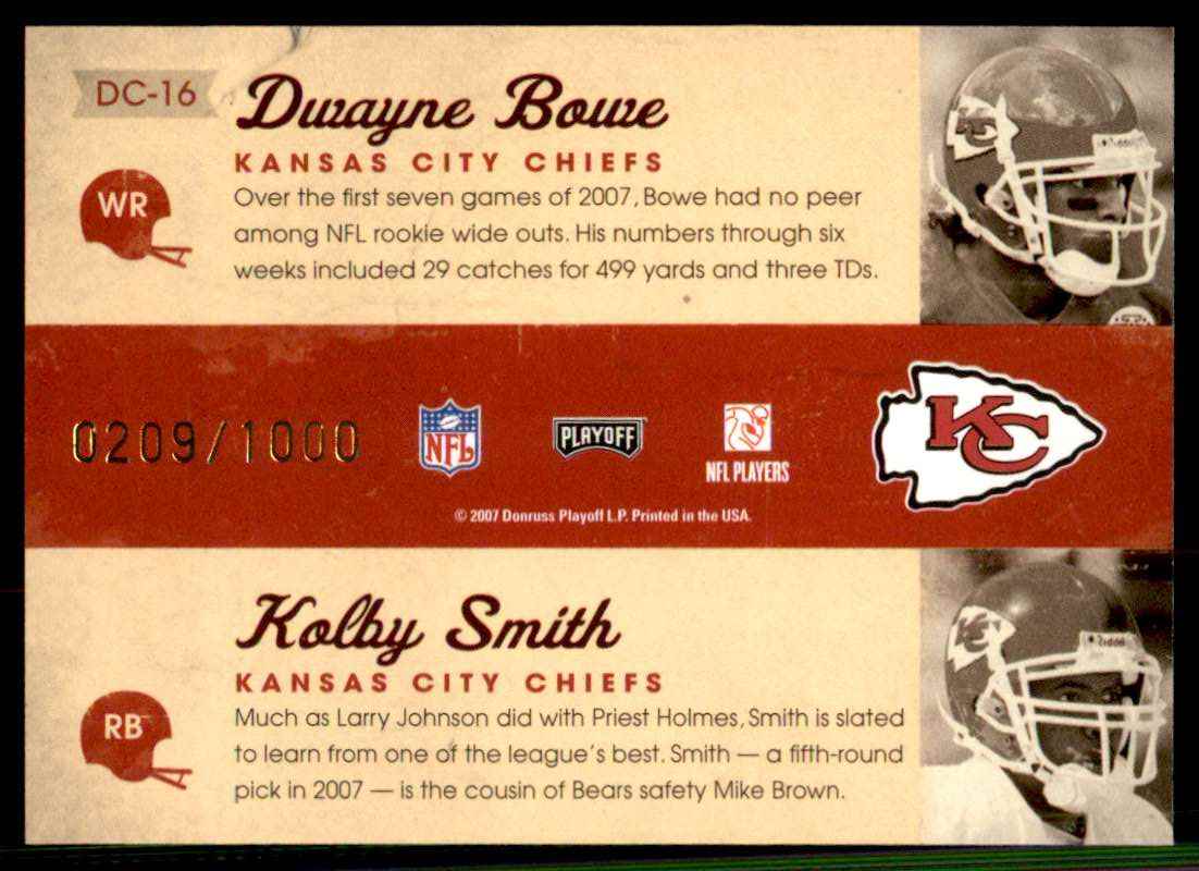 2007 Playoff Contenders Draft Class Dwayne Bowe/Kolby Smith #16 card back image