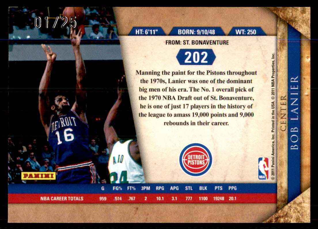 2010-11 Panini Gold Standard Platinum Gold Bob Lanier #202 card back image