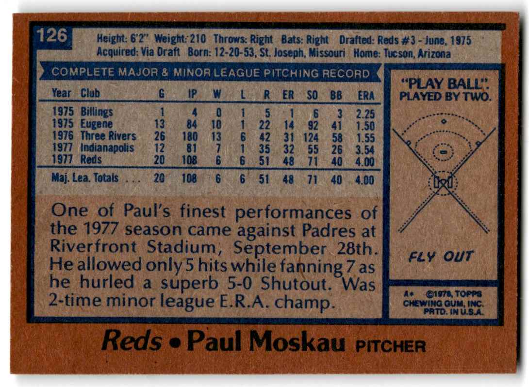 1978 Topps Paul Moskau #126 card back image
