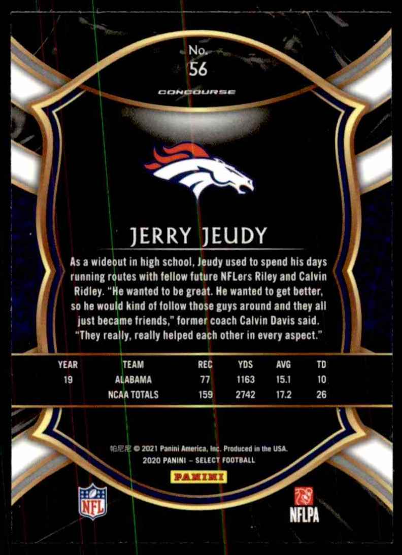 2020 Select Jerry Jeudy RC #56 card back image