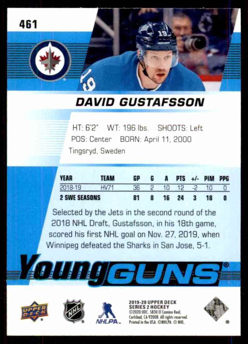 2019-20 Upper Deck David Gustafsson Yg RC #461 card back image