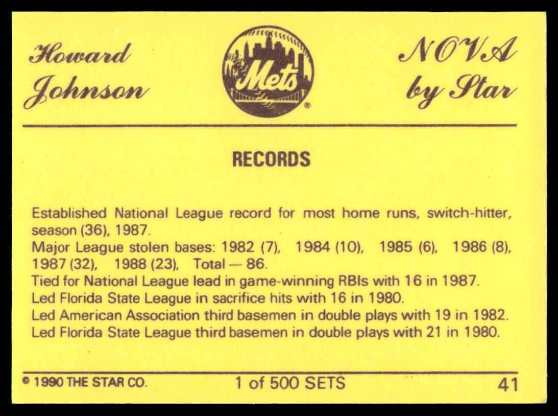 1990 Star Nova Howard Johnson #41 card back image