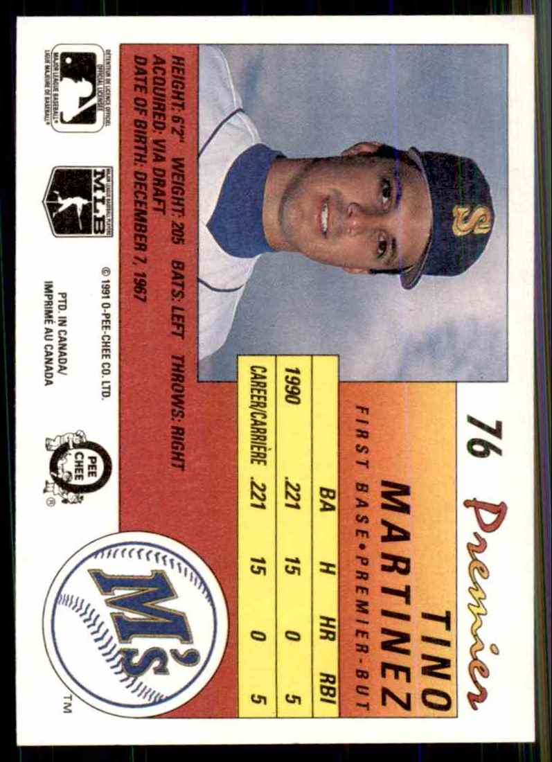 1991 O-Pee-Chee Premier Tino Martinez #76 card back image