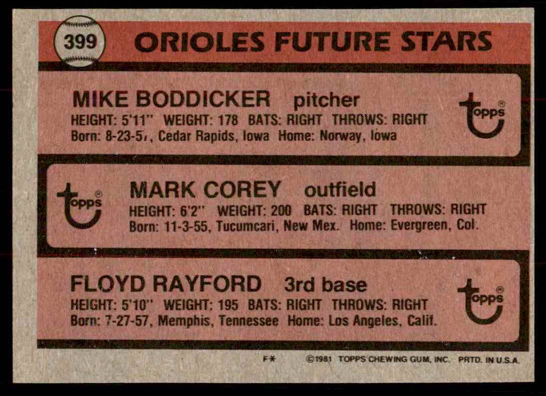 1981 Topps Mark Corey #399 card back image