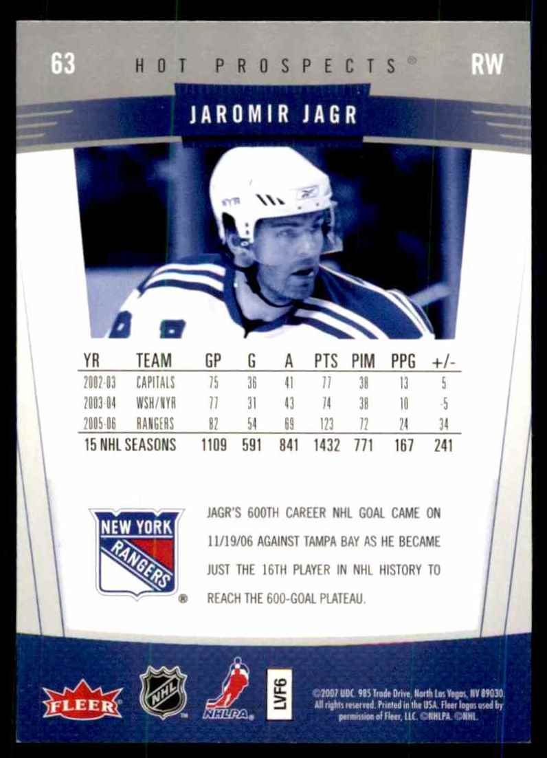 2006-07 Fleer Hot Prospects Jaromir Jagr #63 card back image