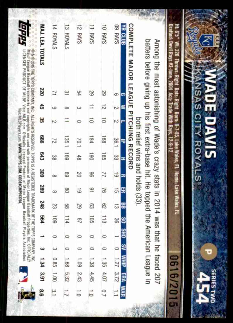 2015 Topps Gold Wade Davis #454 card back image