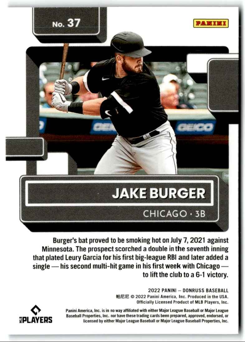 2022 Donruss Rated Rookie Holo Blue Jake Burger #37 card back image