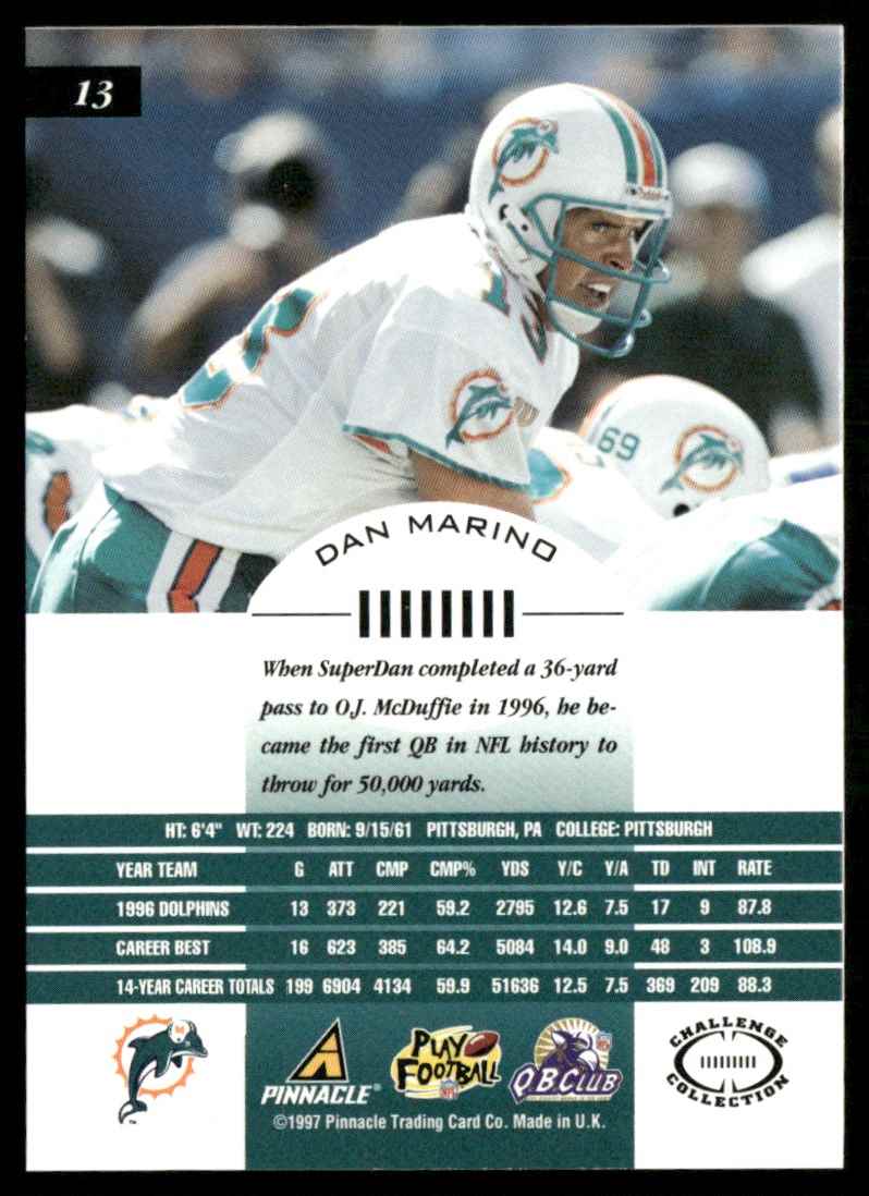 1997 Pinnacle Inscriptions Dan Marino #13 card back image
