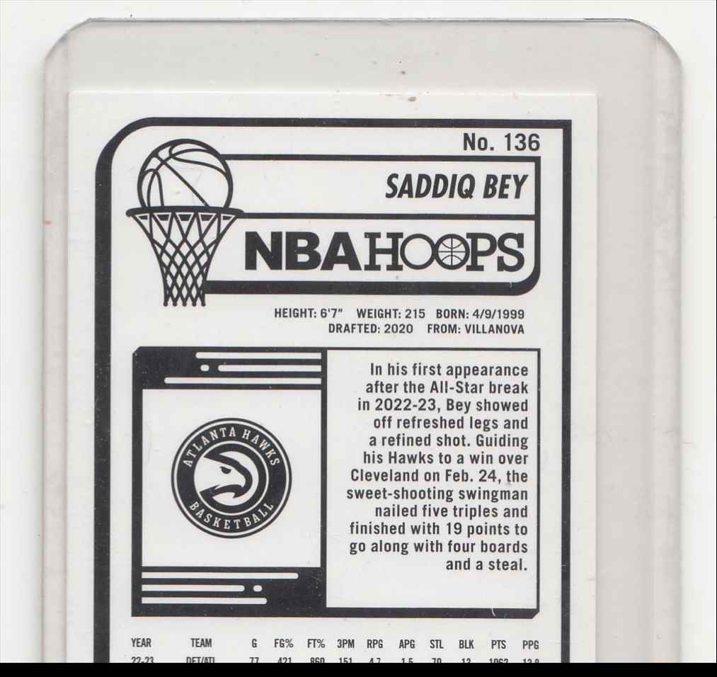 2023-24 Hoops Saddiq Bey #136 card back image