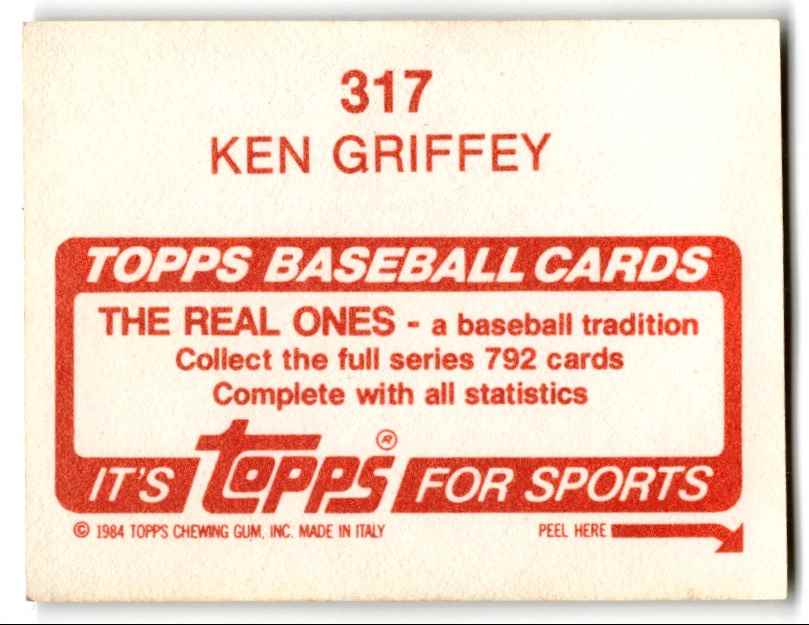 1984 Topps Stickers Ken Griffey #317 card back image