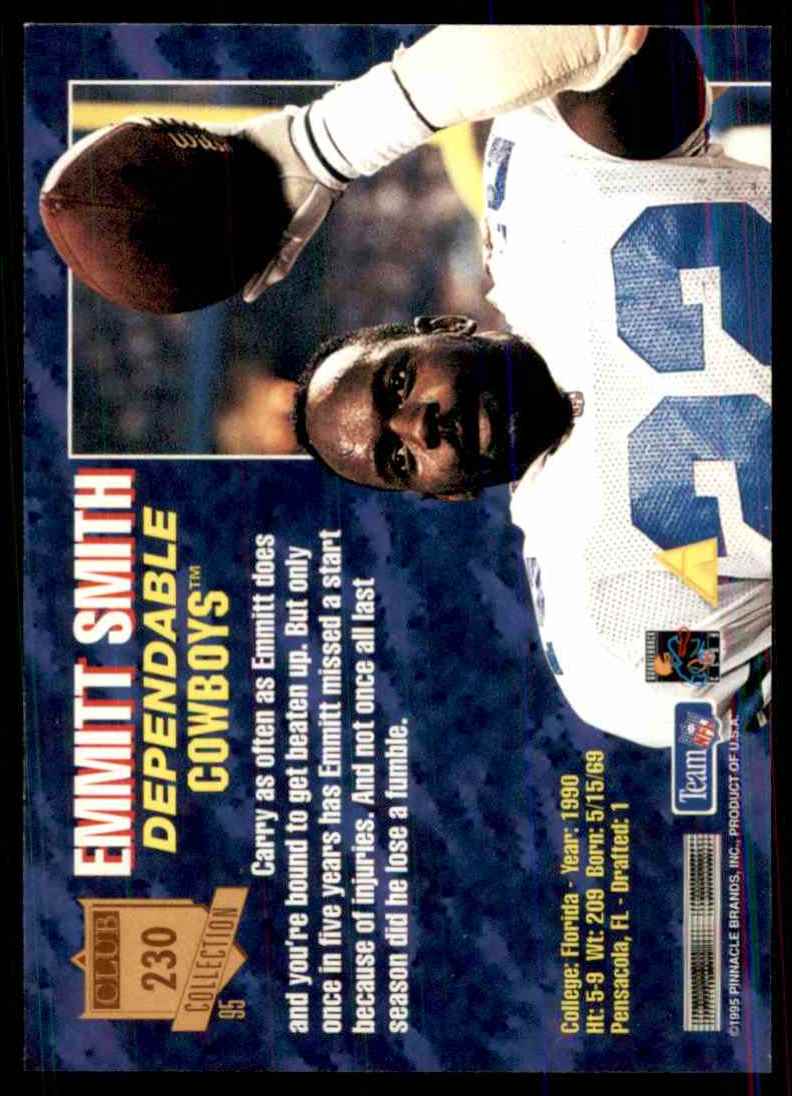 1995 Pinnacle Club Collection Emmitt Smith #230 card back image
