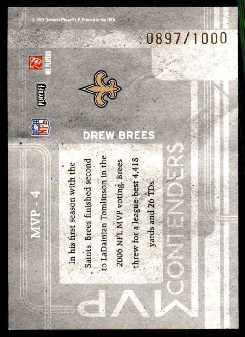 2007 Playoff Contenders MVP Contenders Drew Brees #4 card back image
