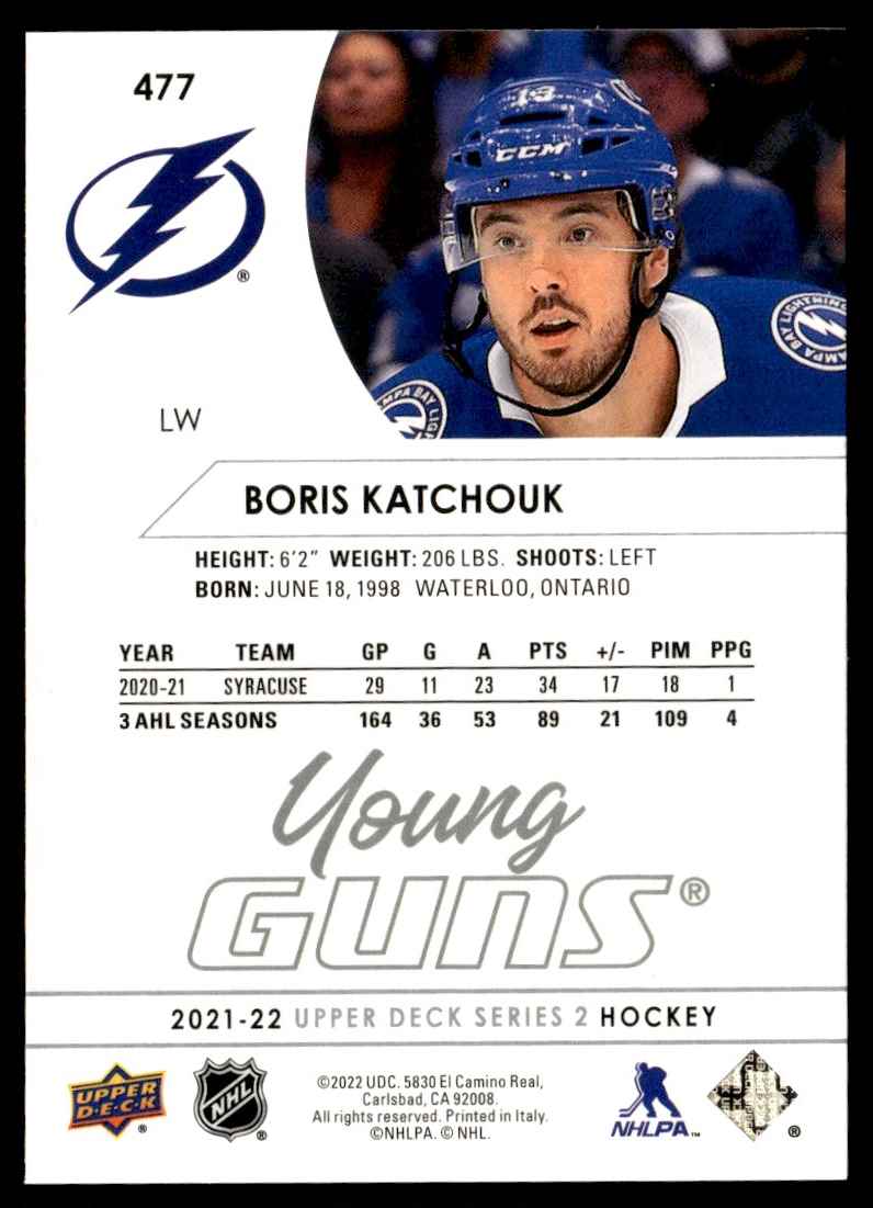 2021-22 Upper Deck Young Guns Boris Katchouk #477 card back image