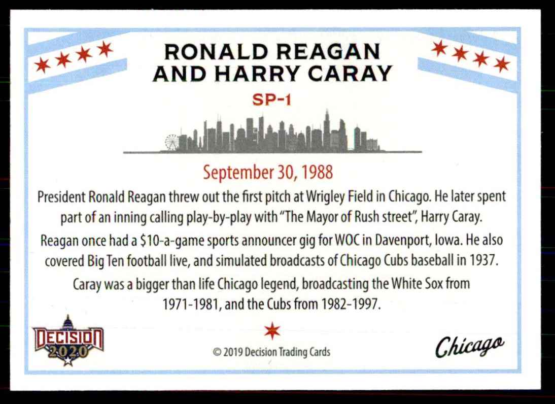 2020 Decision Chicago Poltiics Ronald Reagon And Harry Caray #SP-1 card back image