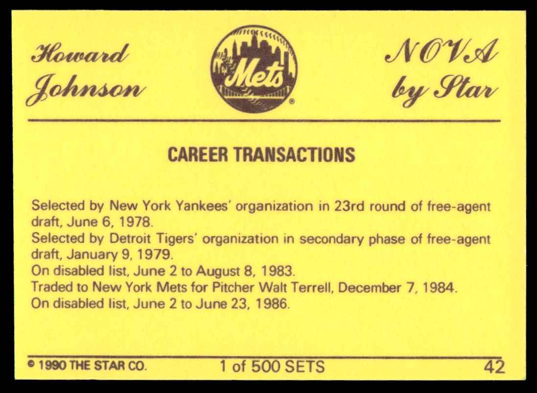 1990 Star Nova Howard Johnson #42 card back image